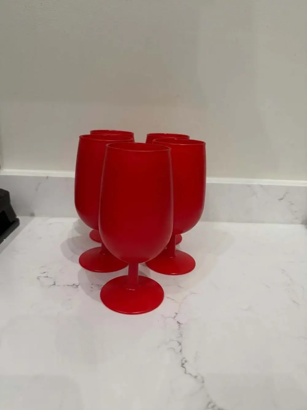 Vintage Mid Century Modern Blendo Style Matte Coral Red Stemmed Goblet Wine Glas